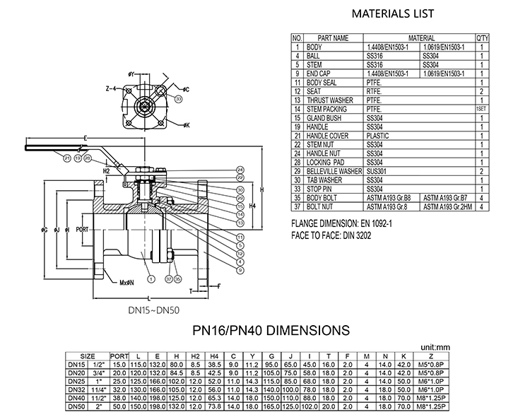 Drawing of DIN-standard Flanged Ball Valve